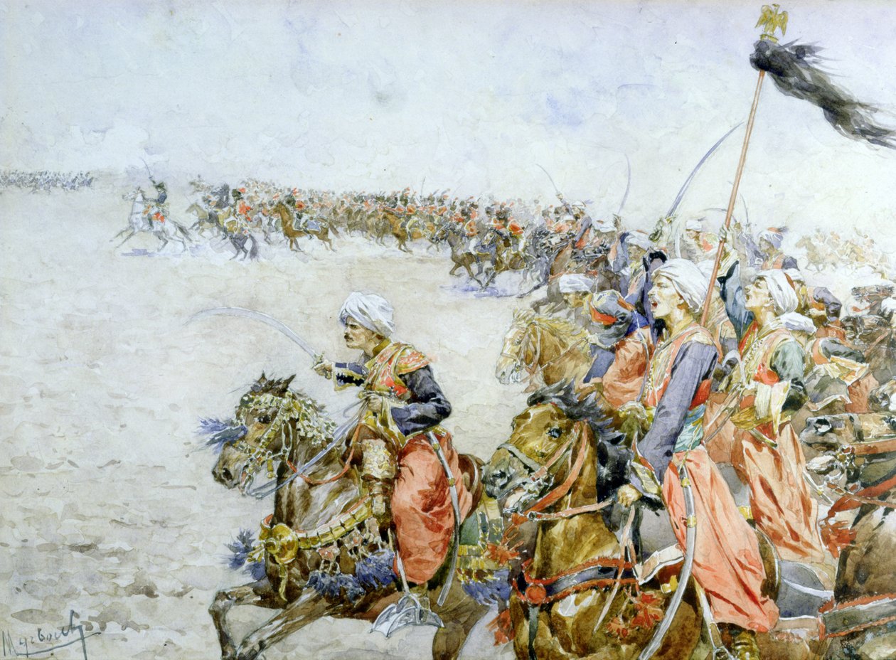 Carga dos mamelucos na batalha de Austerlitz, 2 de dezembro de 1805 de Felicien baron de Myrbach Rheinfeld