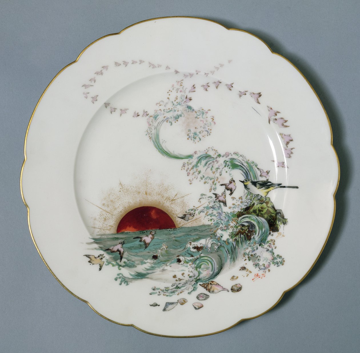 Placa de Limoges com um design seascape (porcelana) de Felix Bracquemond