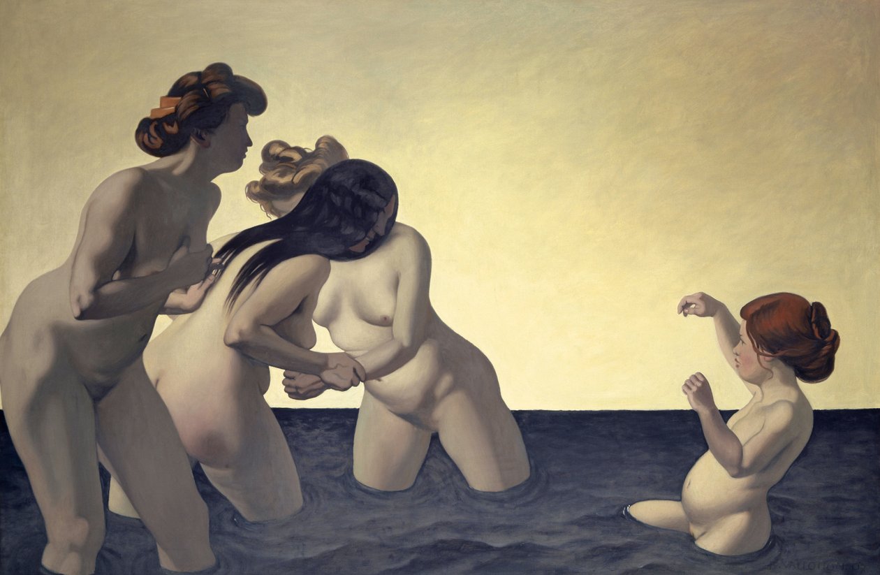 Três mulheres e uma menina brincando na água, 1907 de Felix Edouard Vallotton