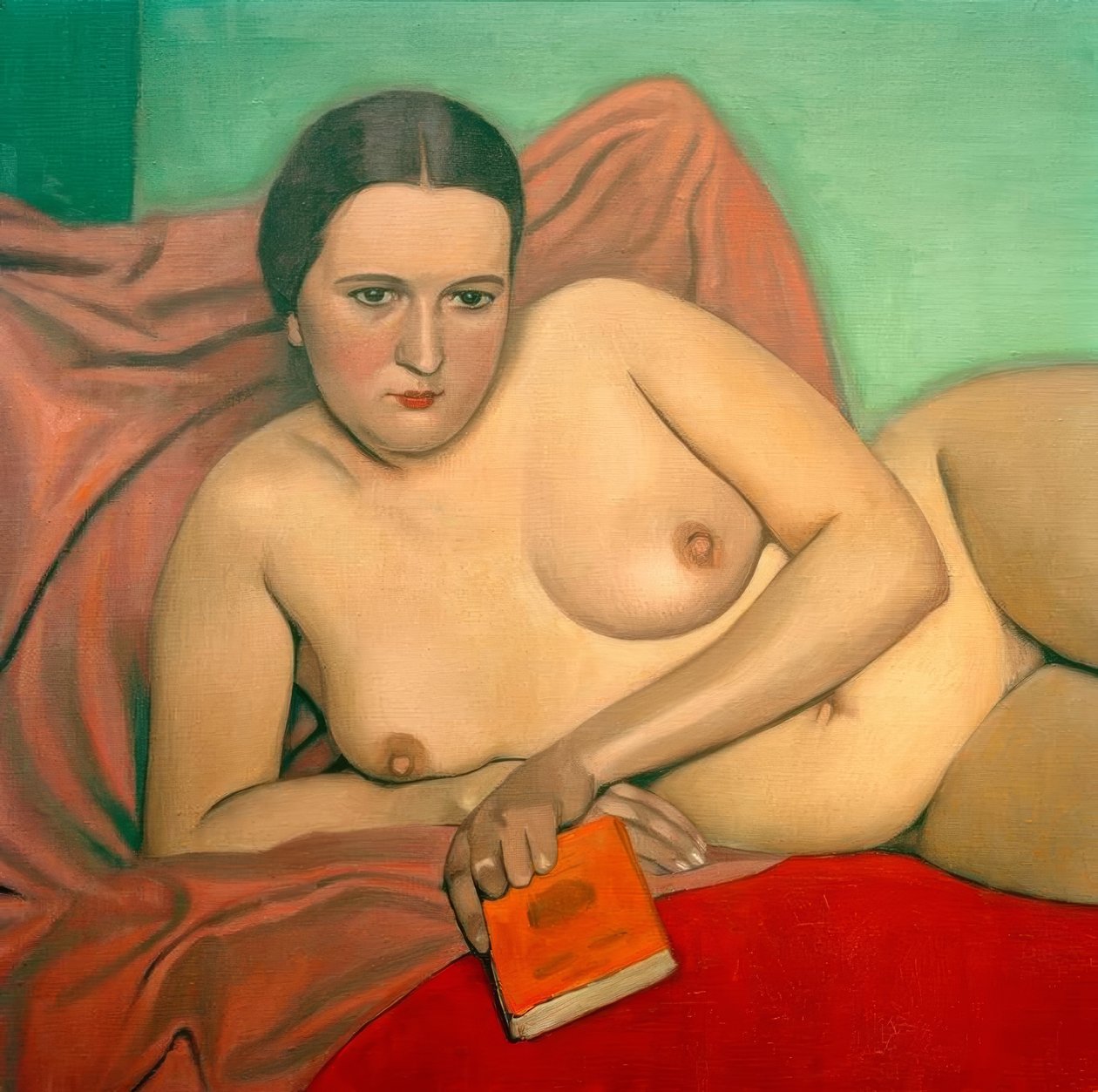 Mulher nua, segurando um livro de Felix Edouard Vallotton