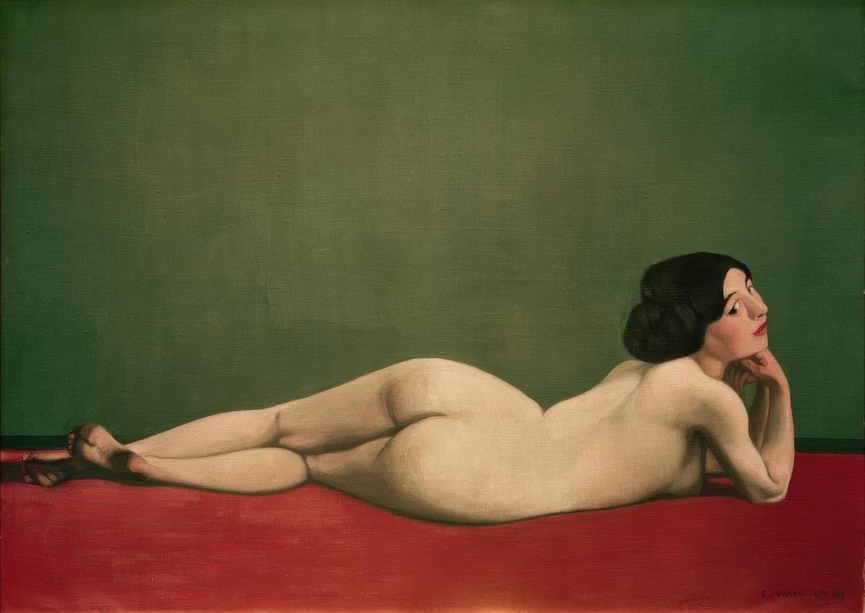 Nude deitado no tapete vermelho de Felix Edouard Vallotton