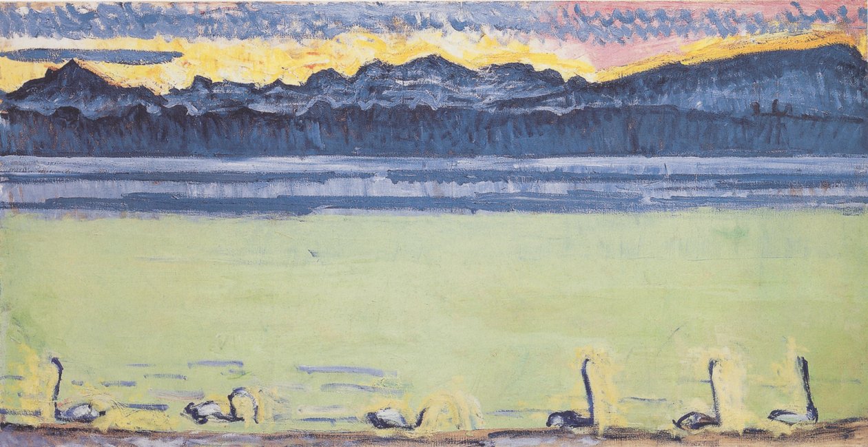 Lago de Genebra com o Mont-Blanc ao amanhecer de Ferdinand Hodler