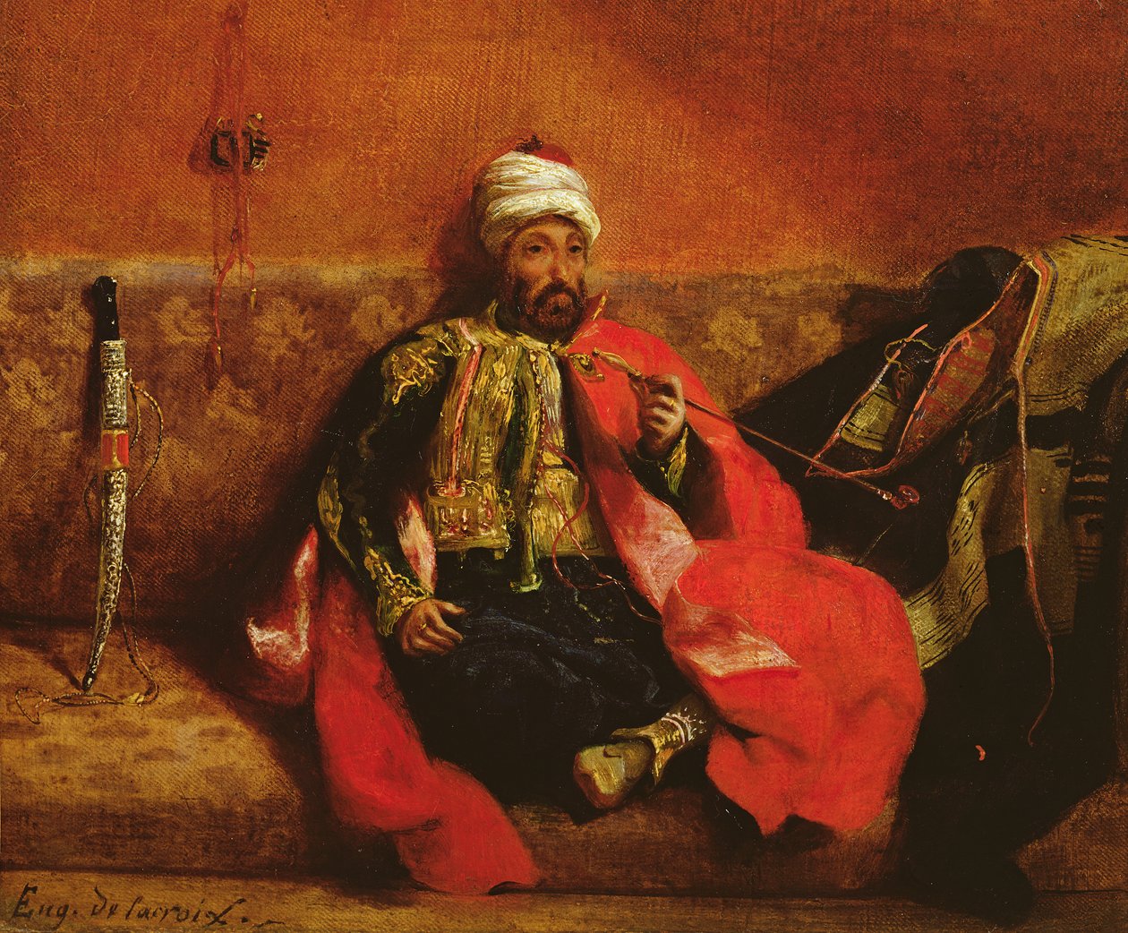 Um turco fumando sentado em um sofá, c.1825 de Ferdinand Victor Eugene Delacroix