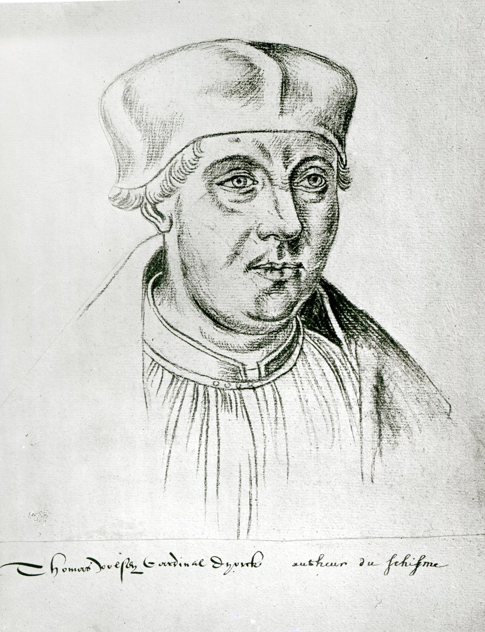 Ms 266 f.257 Retrato de Thomas Wolsey, cardeal de York, do Recueil d&39;Arras, esboço de um retrato, 1508 (otimista) de Flemish School