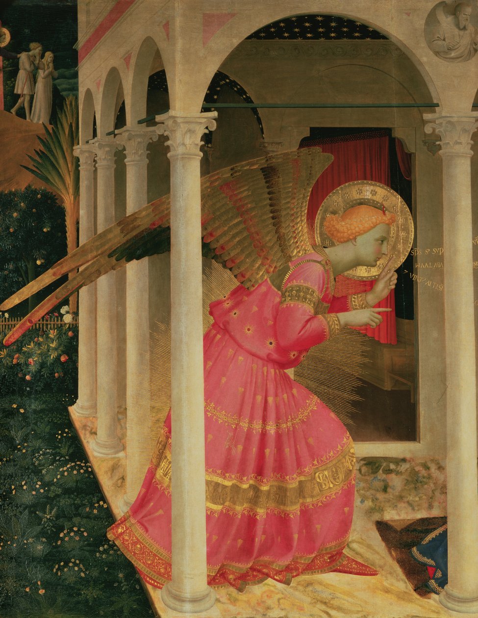 Detalhe da Anunciação mostrando o Anjo Gabriel de Fra Angelico