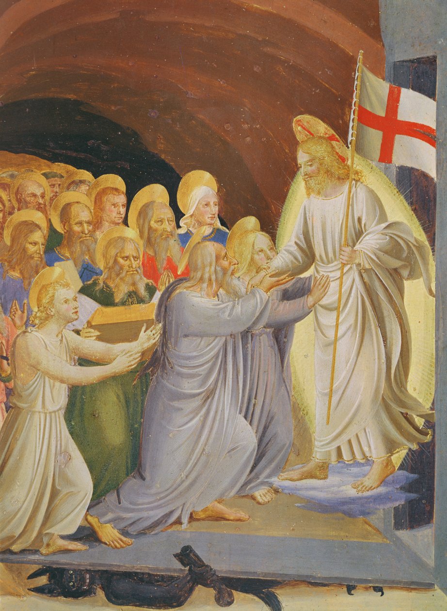 Cenas da Vida de Cristo, 3 º painel representando a descida em detalhes Limo do grupo antes de Cristo, 1450-3 têmpera sobre madeira de Fra Angelico