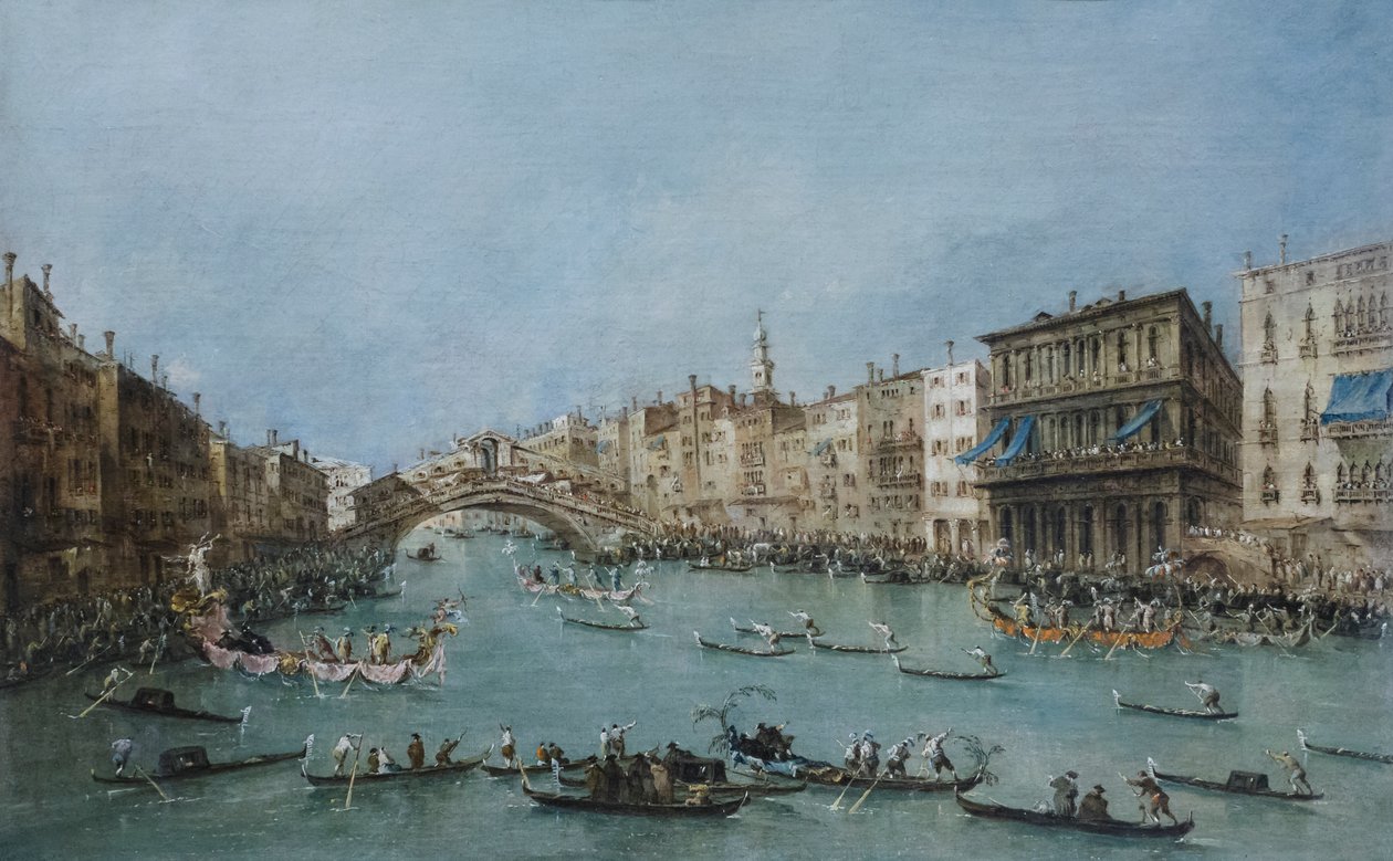 O grande canal perto da ponte de Rialto de Francesco Guardi