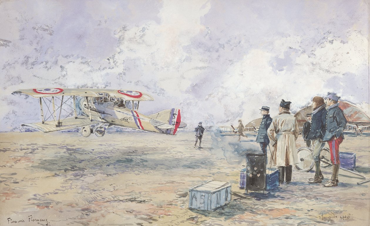 Um avião decolando, 1913 de Francois Flameng