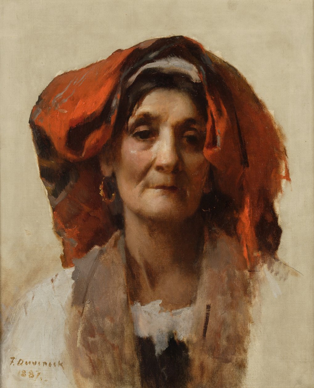 Cabeça de uma mulher italiana, 1887 de Frank Duveneck