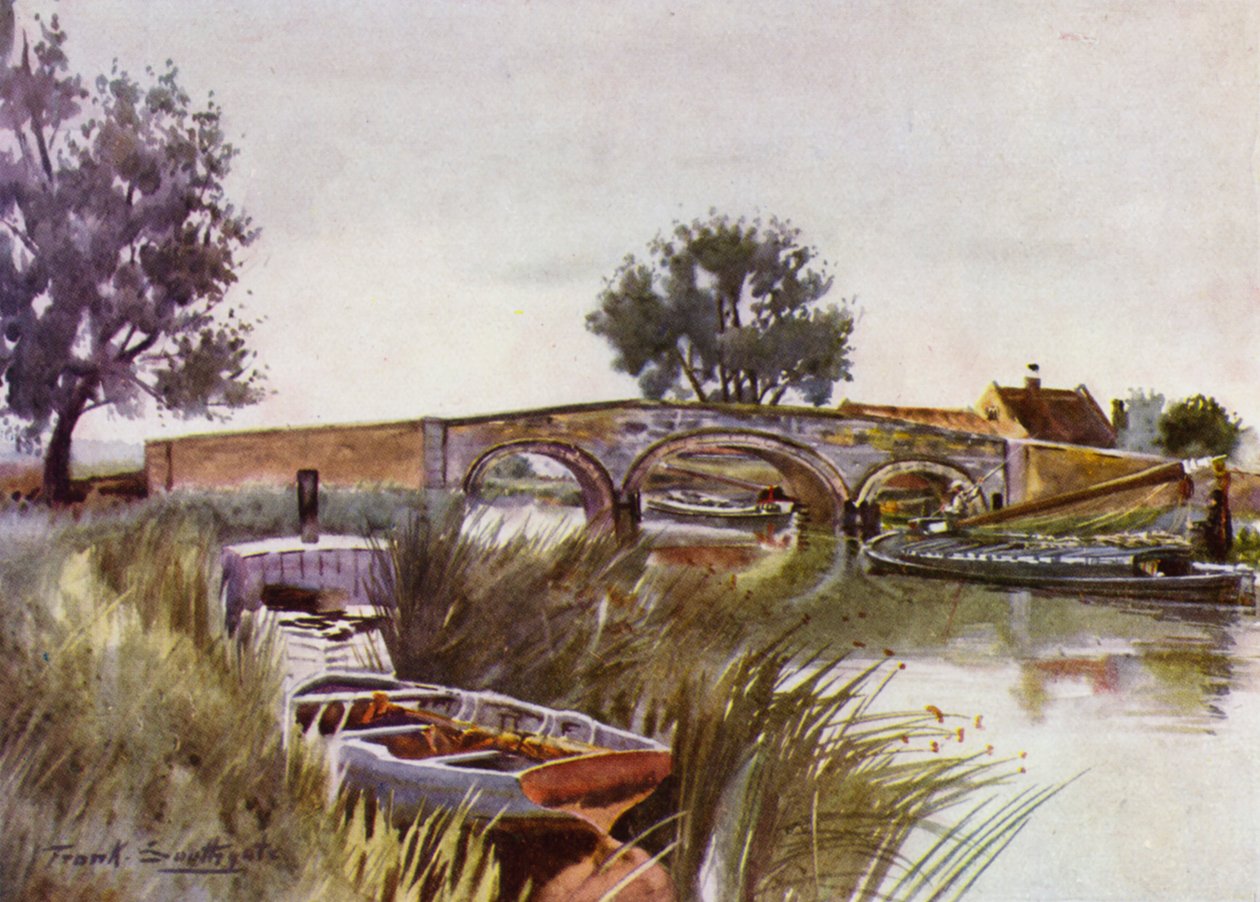 Norfolk Broads: Ponte de Acle (cor litho) de Frank Southgate