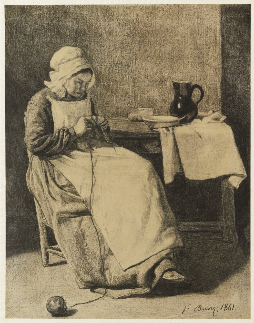 Servo de tricô, 1861 de François Bonvin