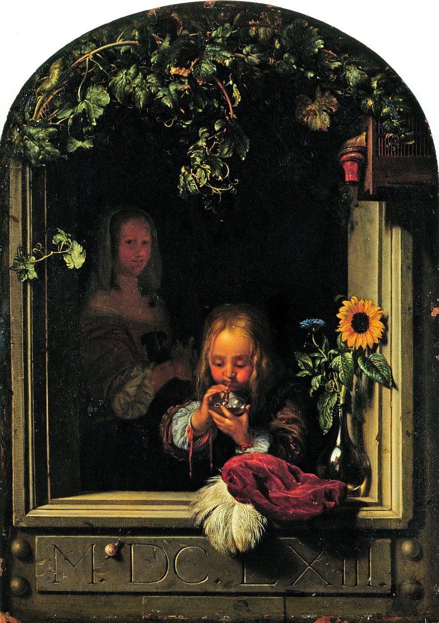 Menino soprando bolhas de Frans van Mieris