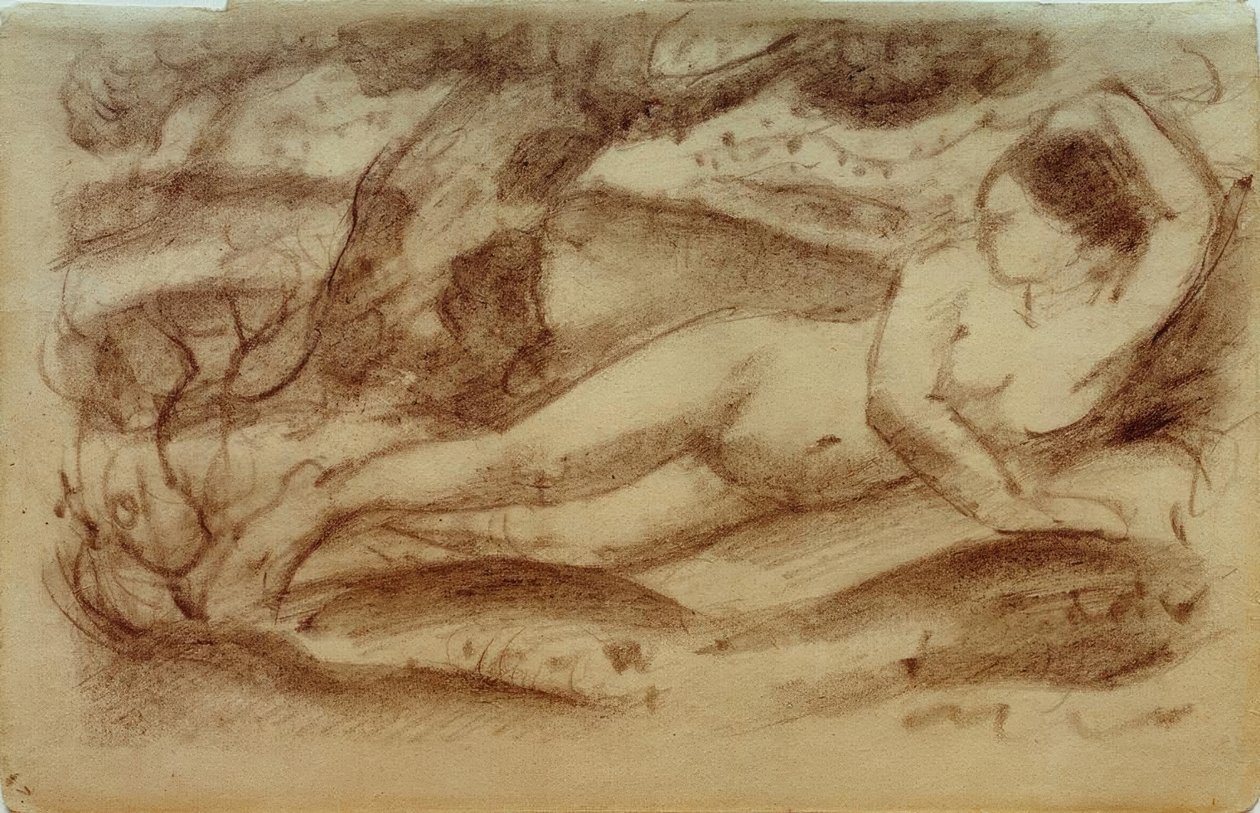 Mentindo nu feminino na paisagem de Franz Marc