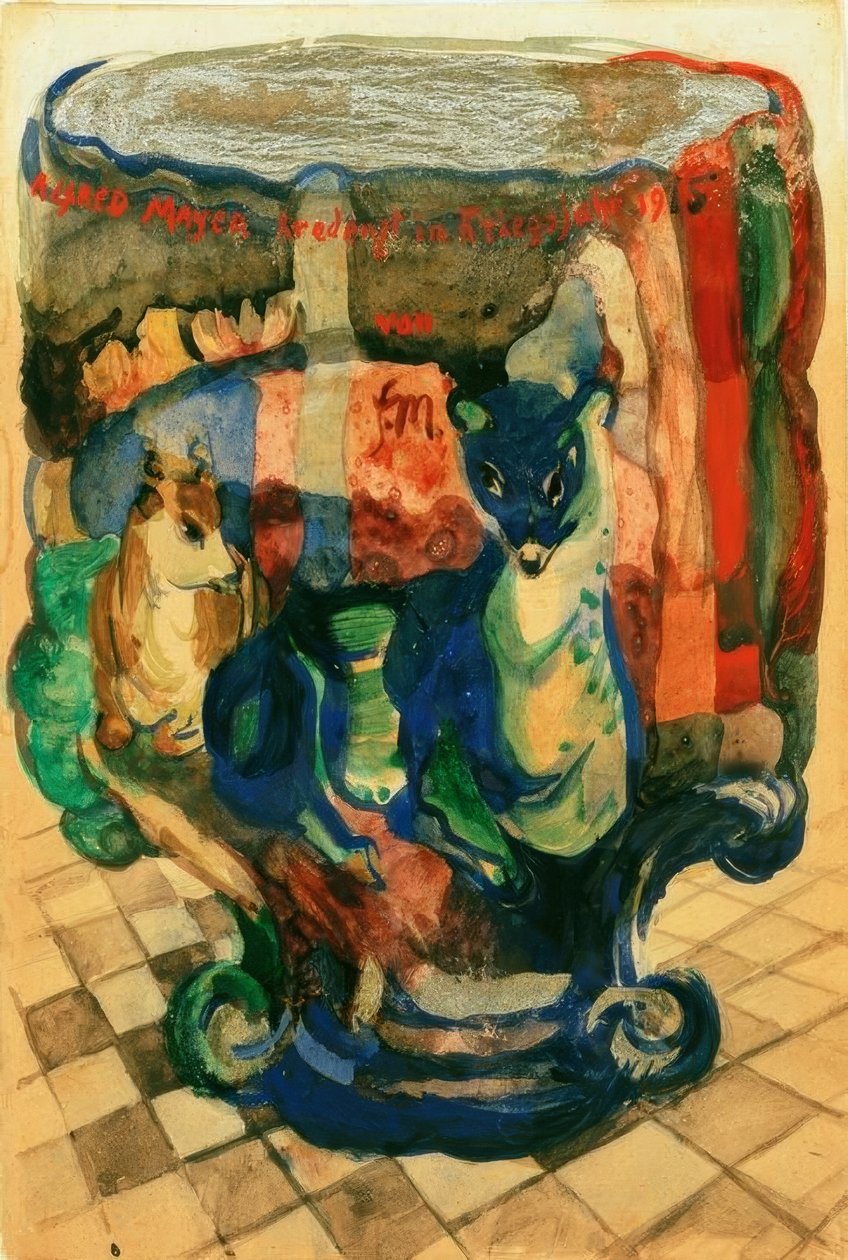 Taça com raposa e roebuck de Franz Marc