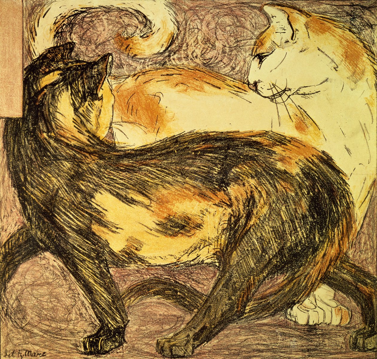 Dois gatos (esboço) de Franz Marc