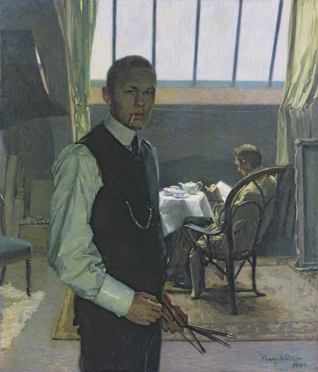 Auto-retrato no estúdio, 1904 de Franz Nolken