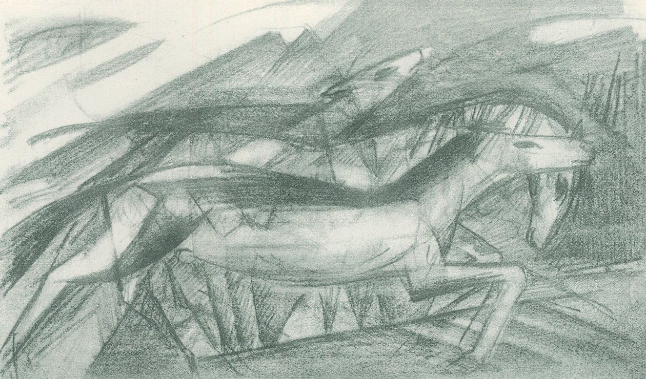 Cavalos de caça numa paisagem abstrata de Franz Marc