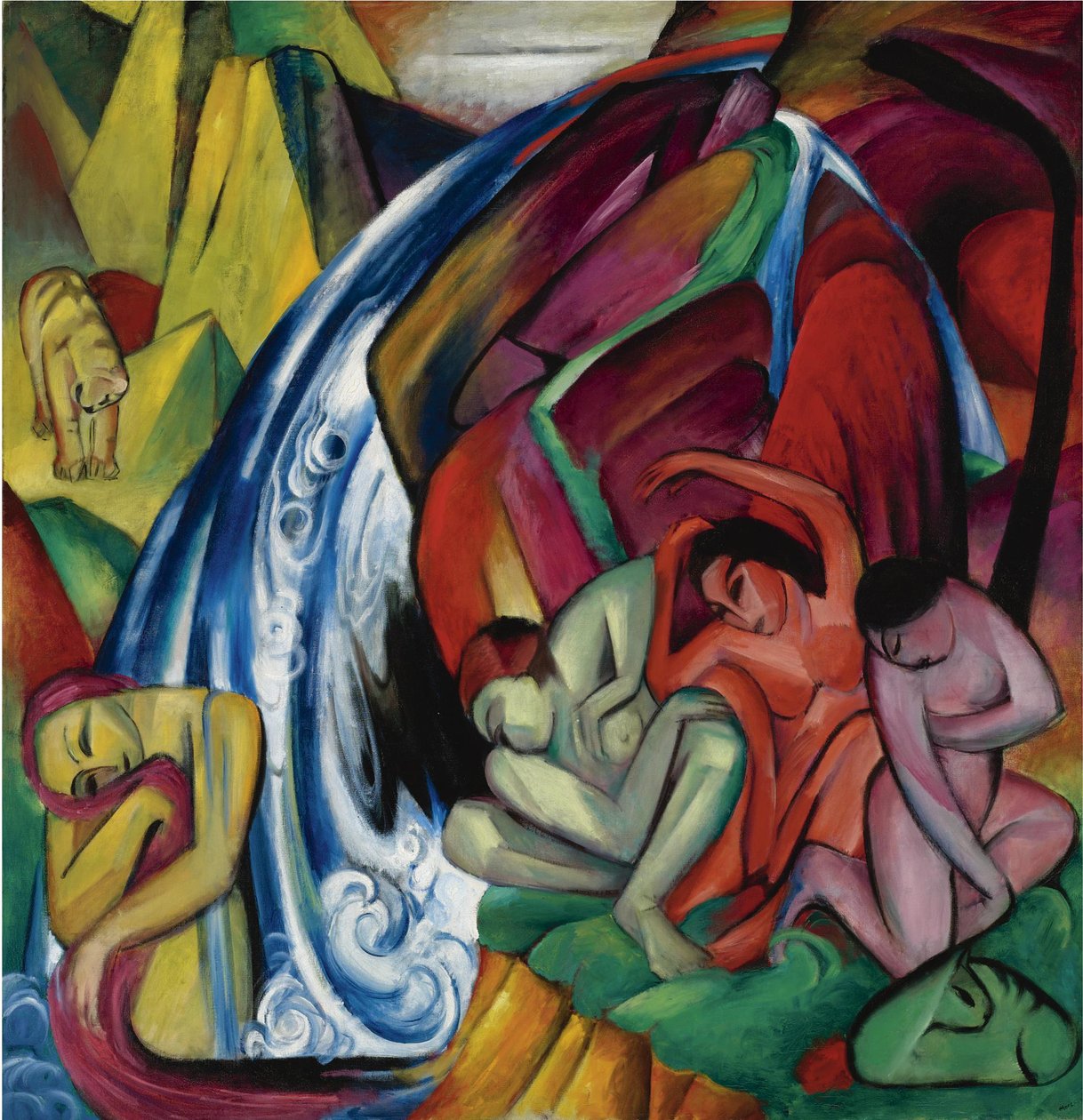 A cachoeira Mulheres sob uma cachoeira, 1912 de Franz Marc