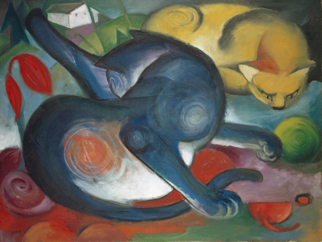 Dois gatos, azul e amarelo, 1912 de Franz Marc