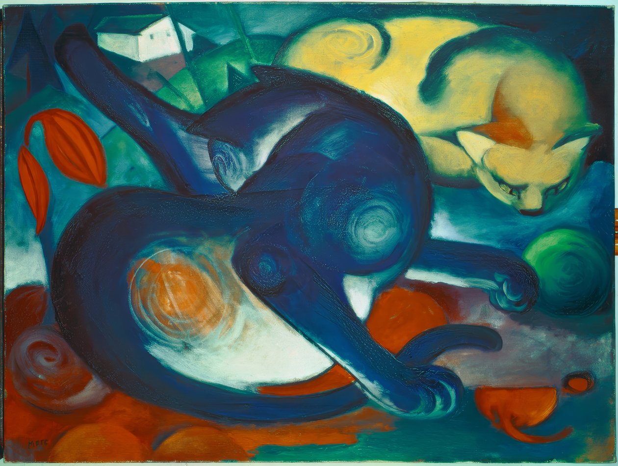 Dois gatos, azul e amarelo de Franz Marc