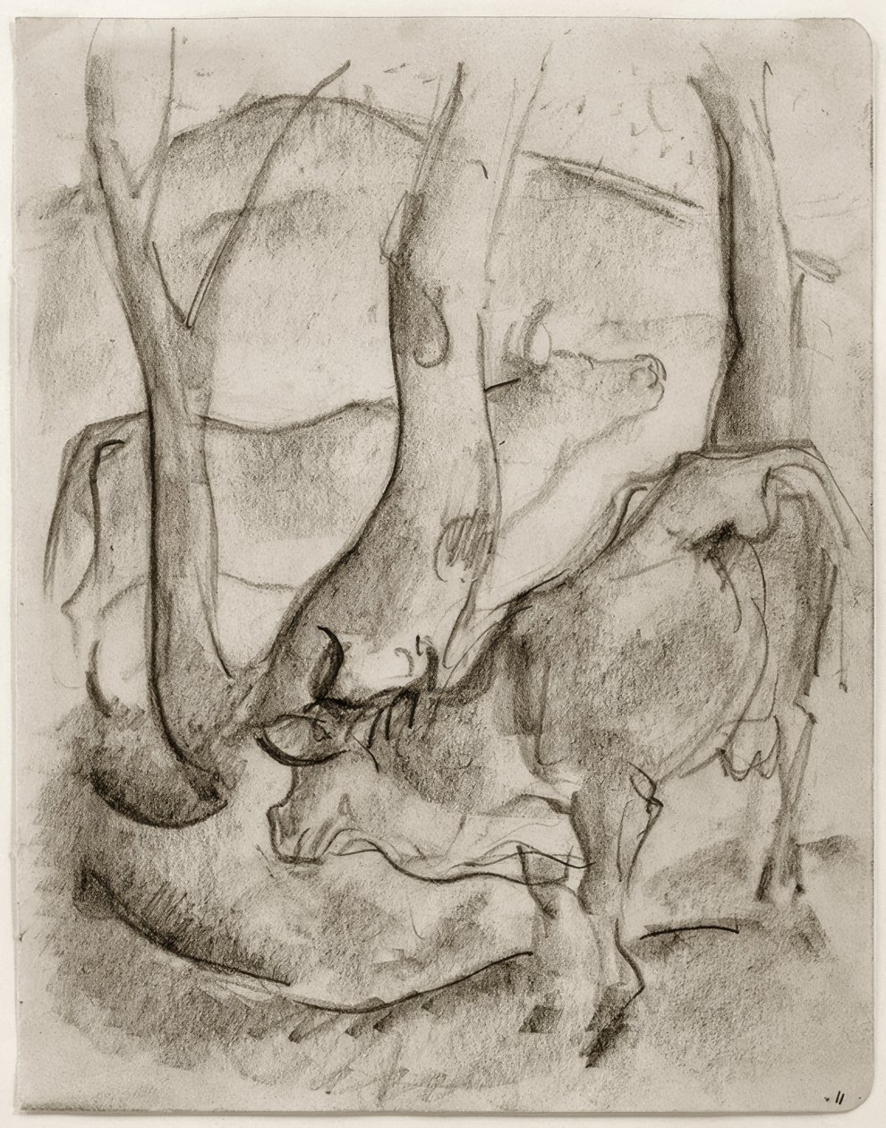 Duas vacas sob árvores de Franz Marc