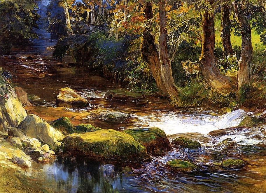 Paisagem do rio com Deern de Frederick Arthur Bridgman
