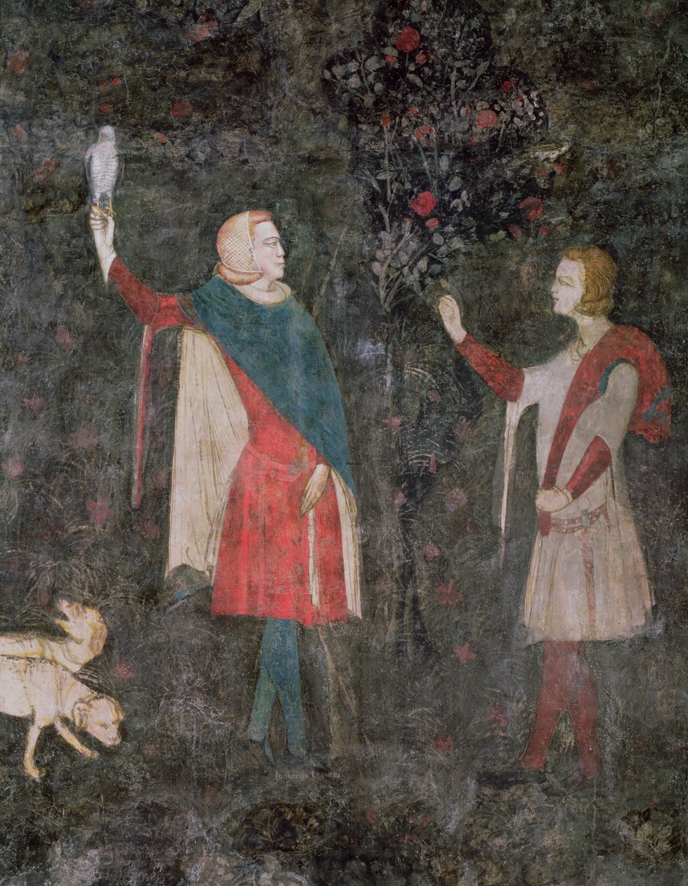 Detalhe de dois falcoeiros, da Stag Room, 1343 de French School