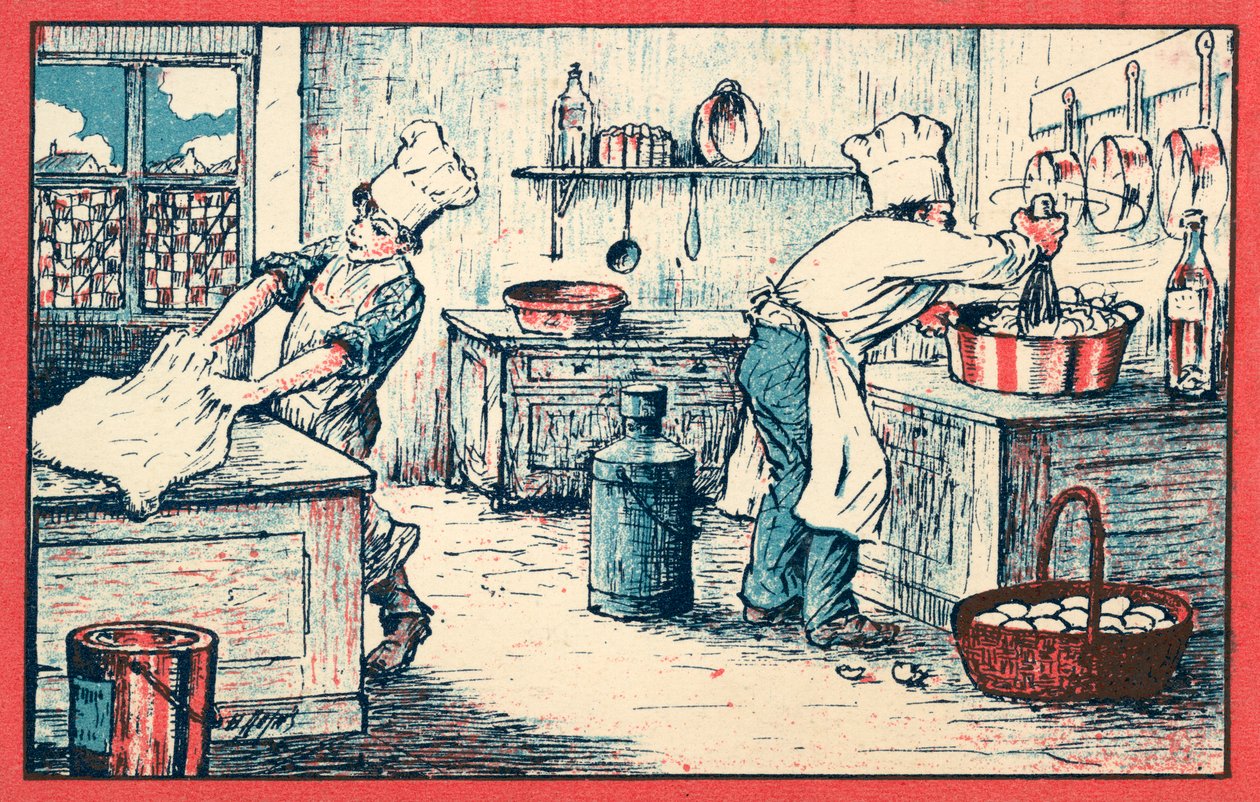 Cozinheiros trabalhando em uma cozinha (chromolitho) de French School