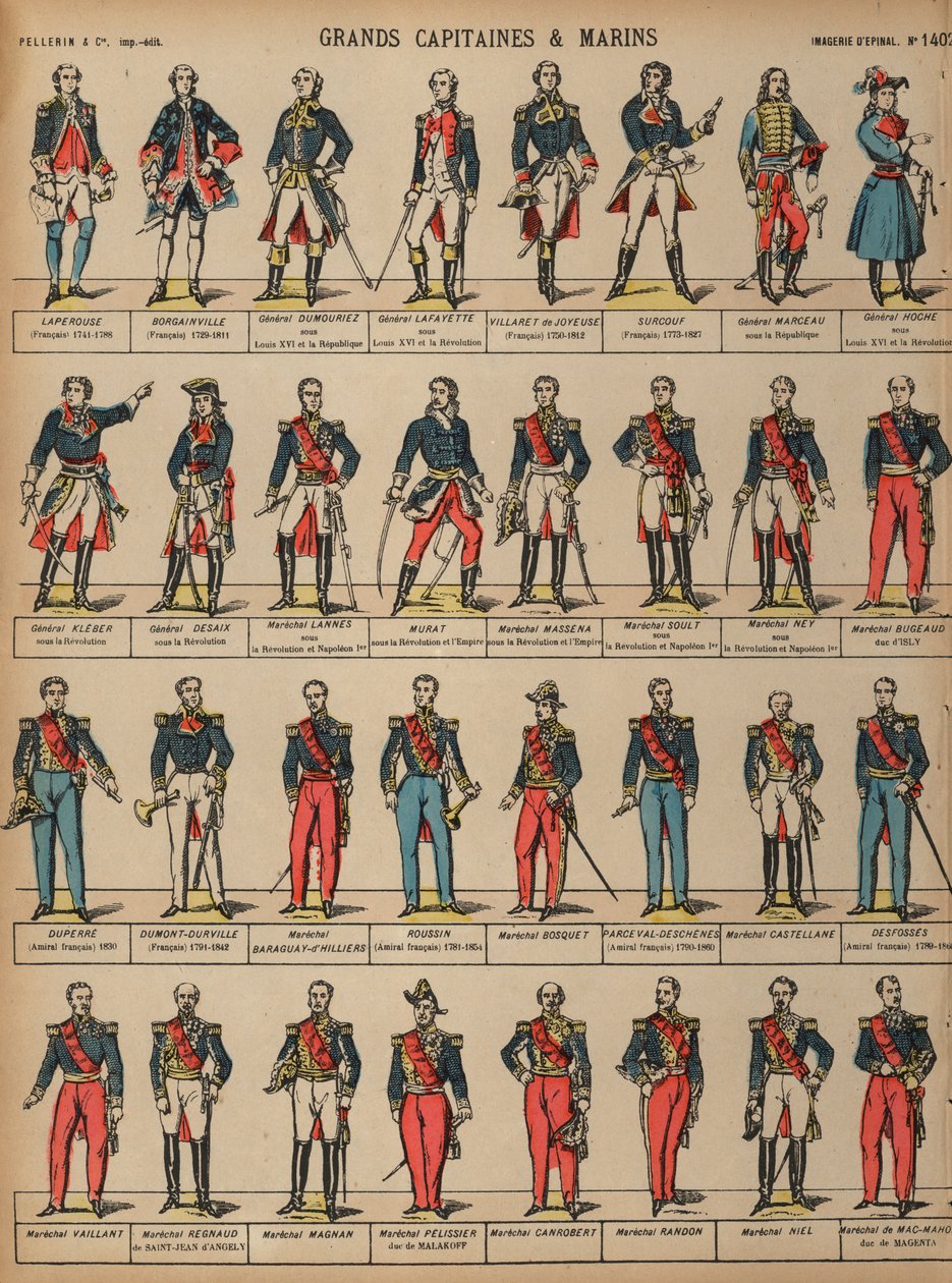 Grandes comandantes militares franceses (gravura colorida) de French School