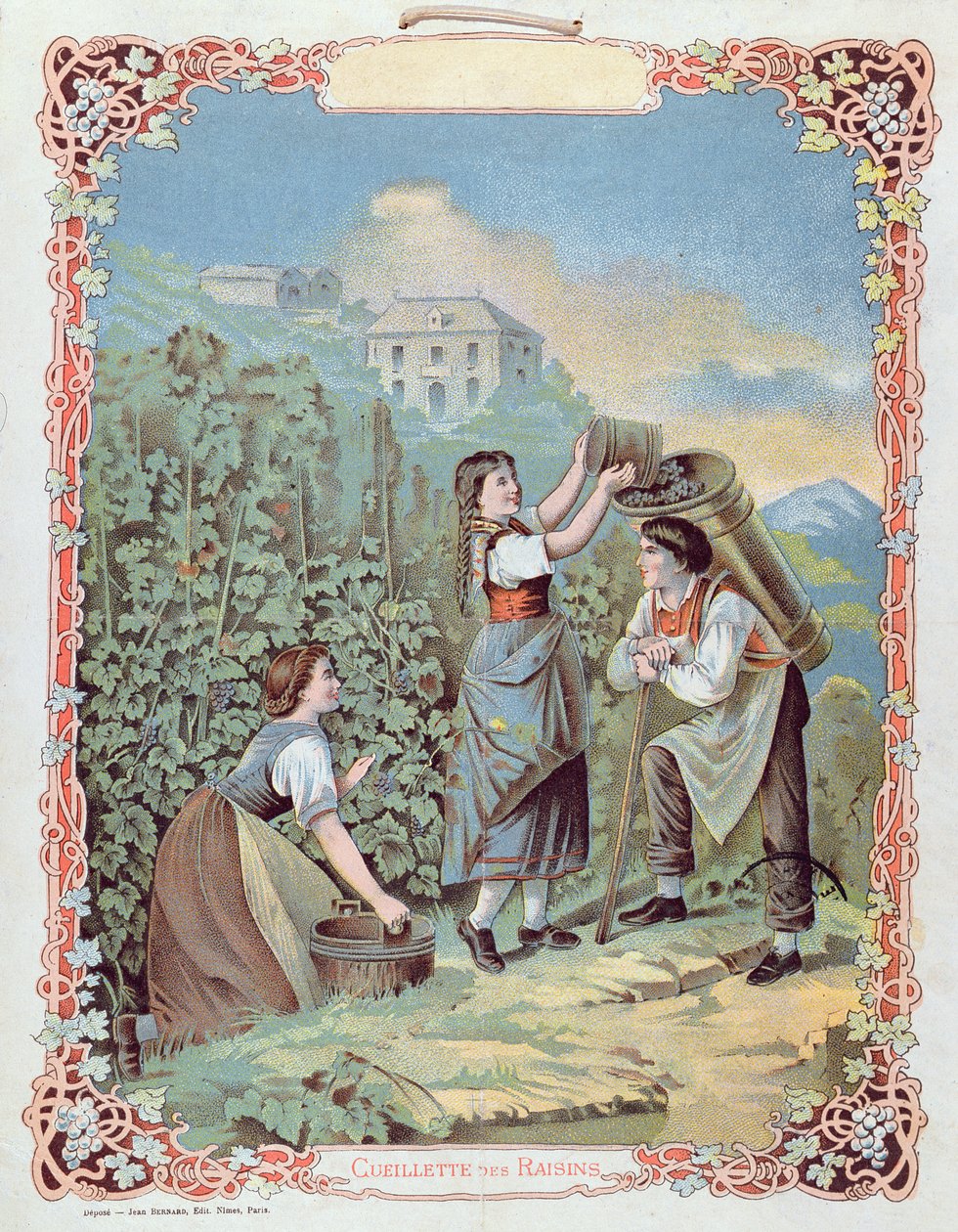 Colheita de uvas, de um calendário, c.1880 de French School