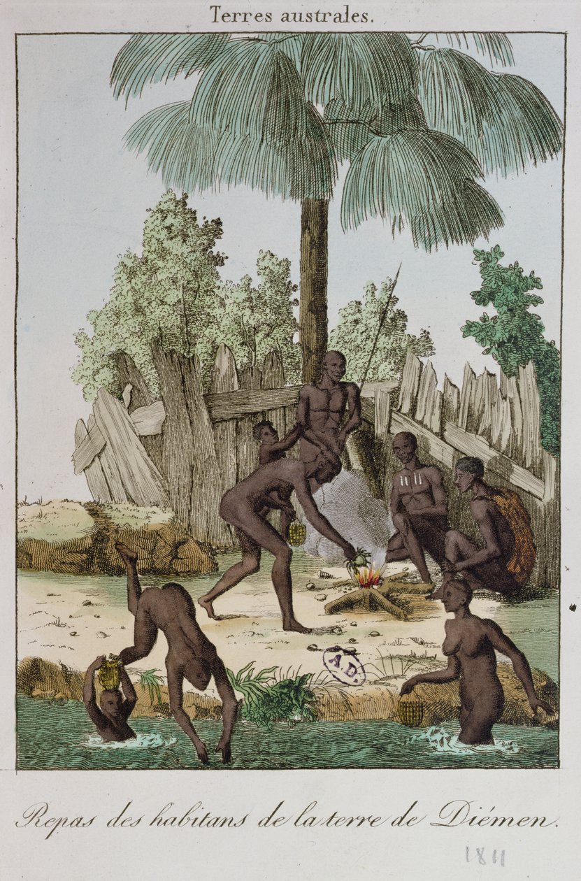 Habitantes de Diemen preparando uma refeição, 1811 de French School