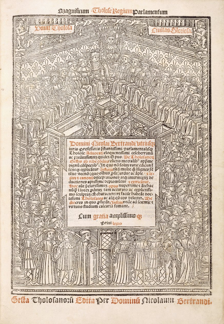 Página de rosto mostrando o Parlamento de Toulouse, 1515 de French School