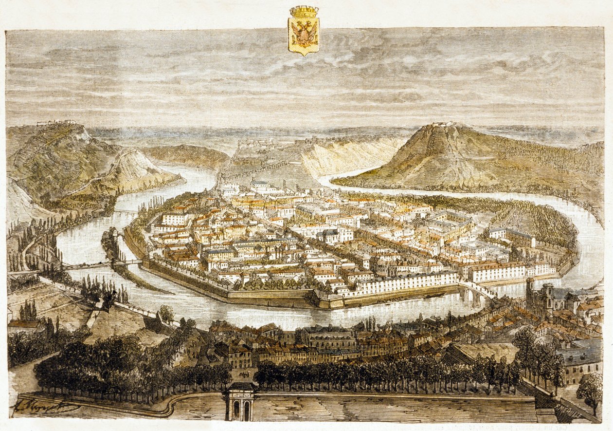 Vista de Besançon, França (gravura a cores) de French School