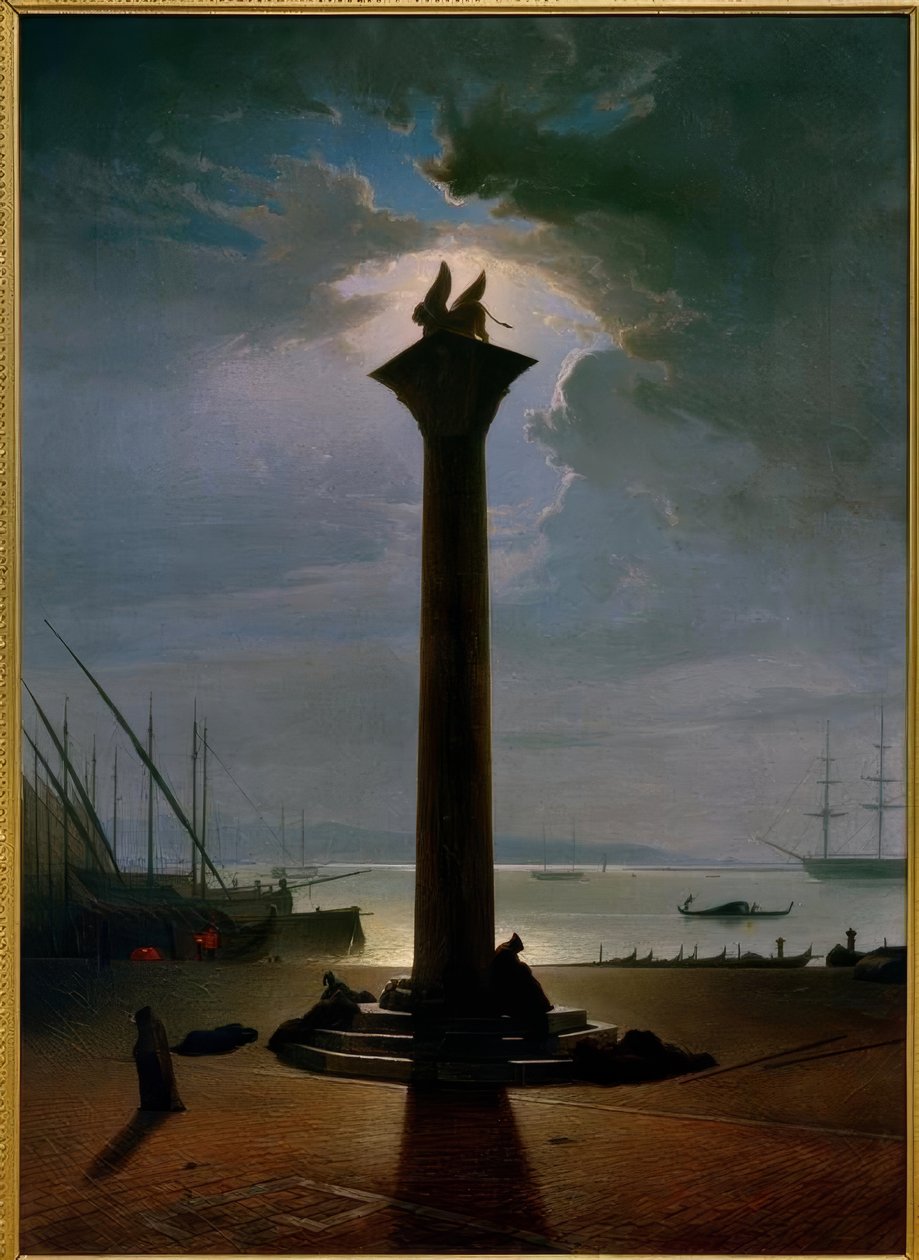 A Coluna Marcus em Veneza à luz da lua de Friedrich Nerly