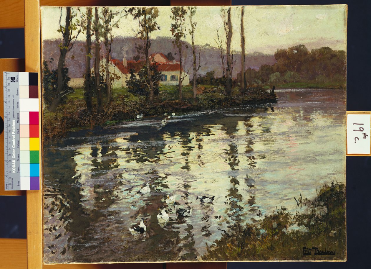 Paisagem do rio com patos de Frits Thaulow