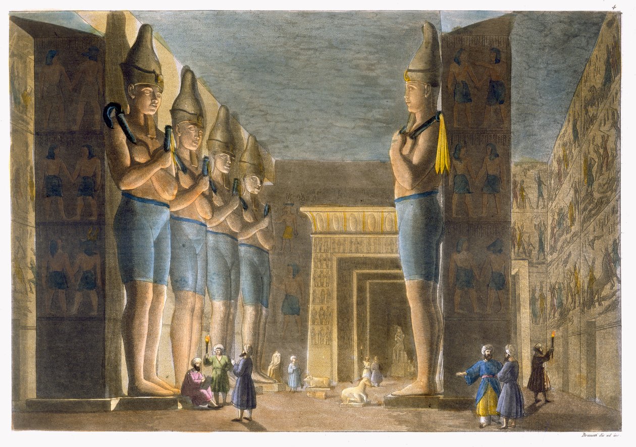 Templo de Ramsés II (1279-13 aC) Abu Simbel, Egito, placa 4 de &39;Le Costume Ancien et Moderne&39; de Jules Ferrario, publicado c.1820s-30s de G. Bramati