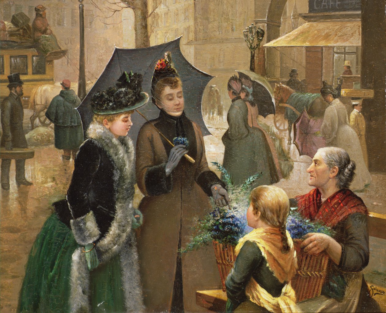 Comprando flores, século 19 de G. Salanson