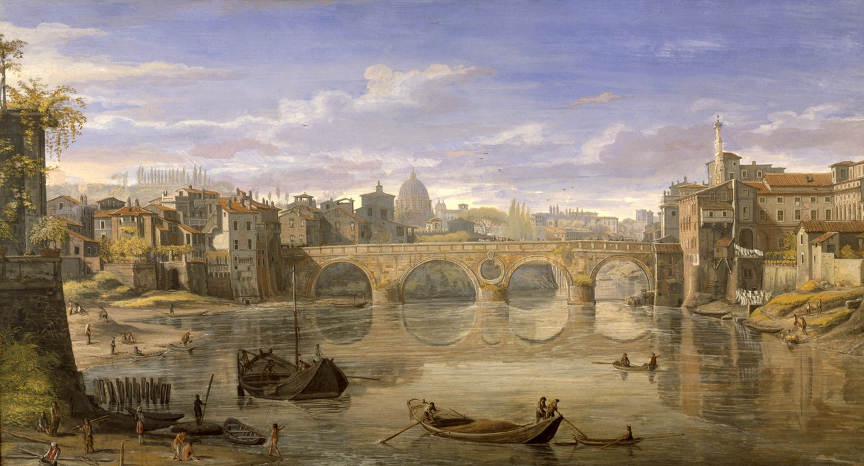 Ponte Sisto, Roma (tempera sobre papel) de Gaspar van Wittel