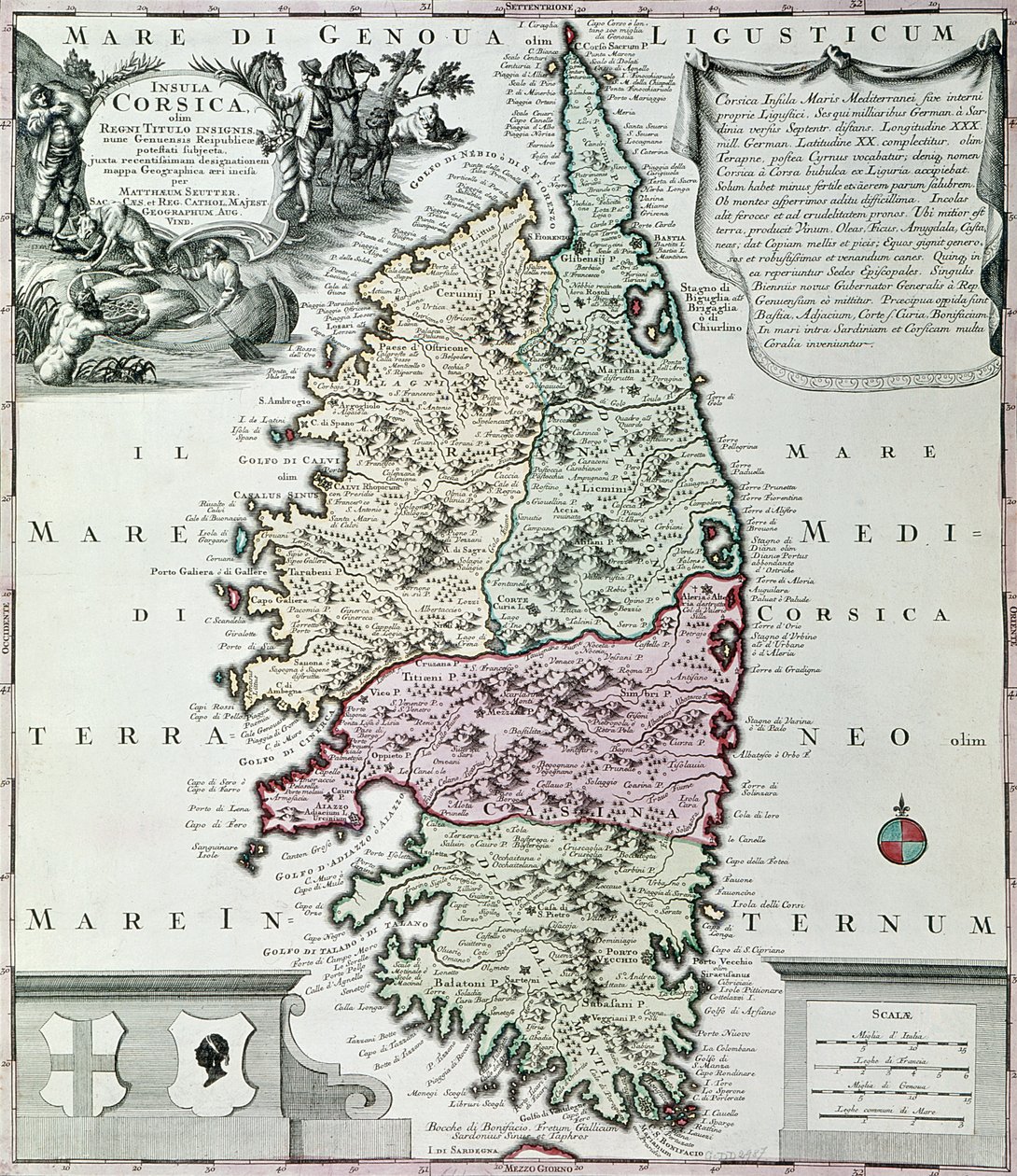 Mapa da Córsega de Georg Matthäus Seutter