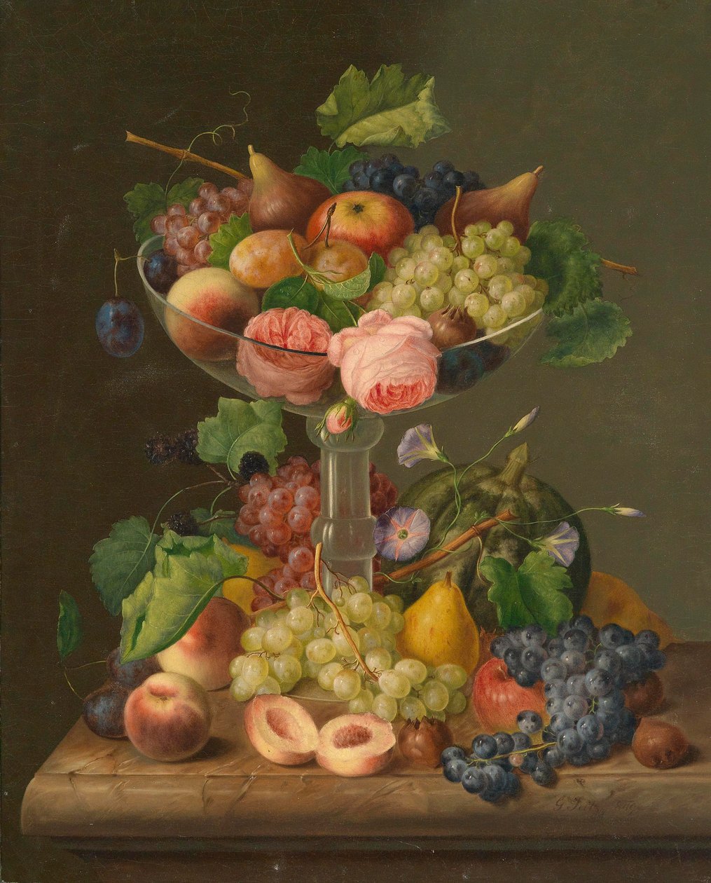Fruta ainda vida com rosas de Georg Seitz