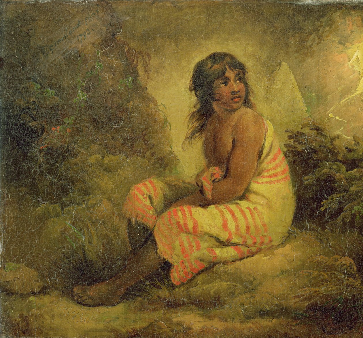 Indian Girl, 1793 (óleo sobre tela montado no painel) de George Morland