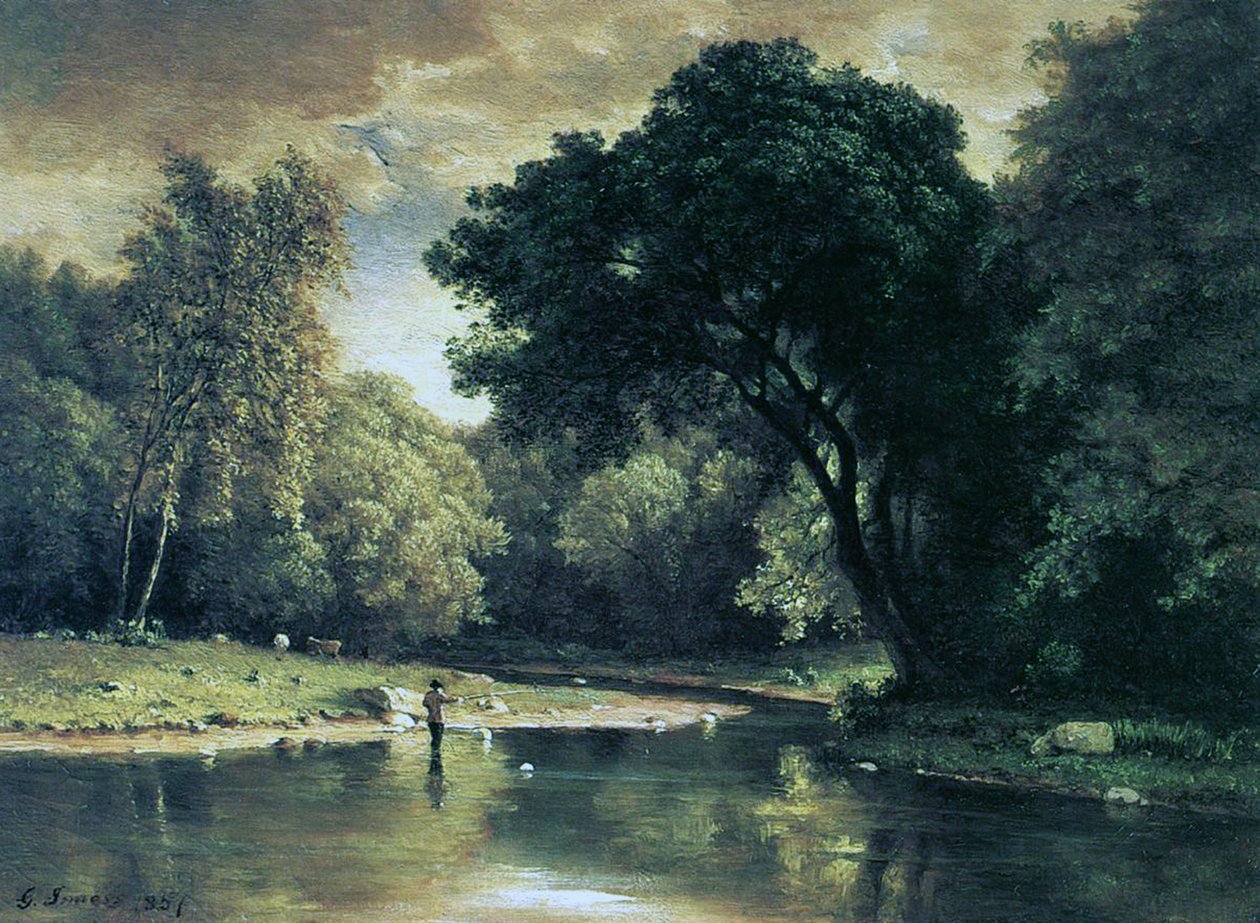 Pesca em um riacho, 1857 de George Inness