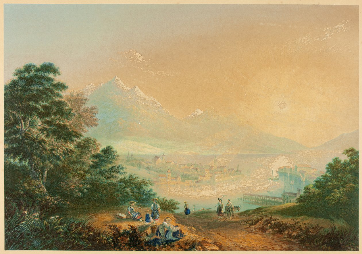 Lago Lucerna, Suíça de George Baxter