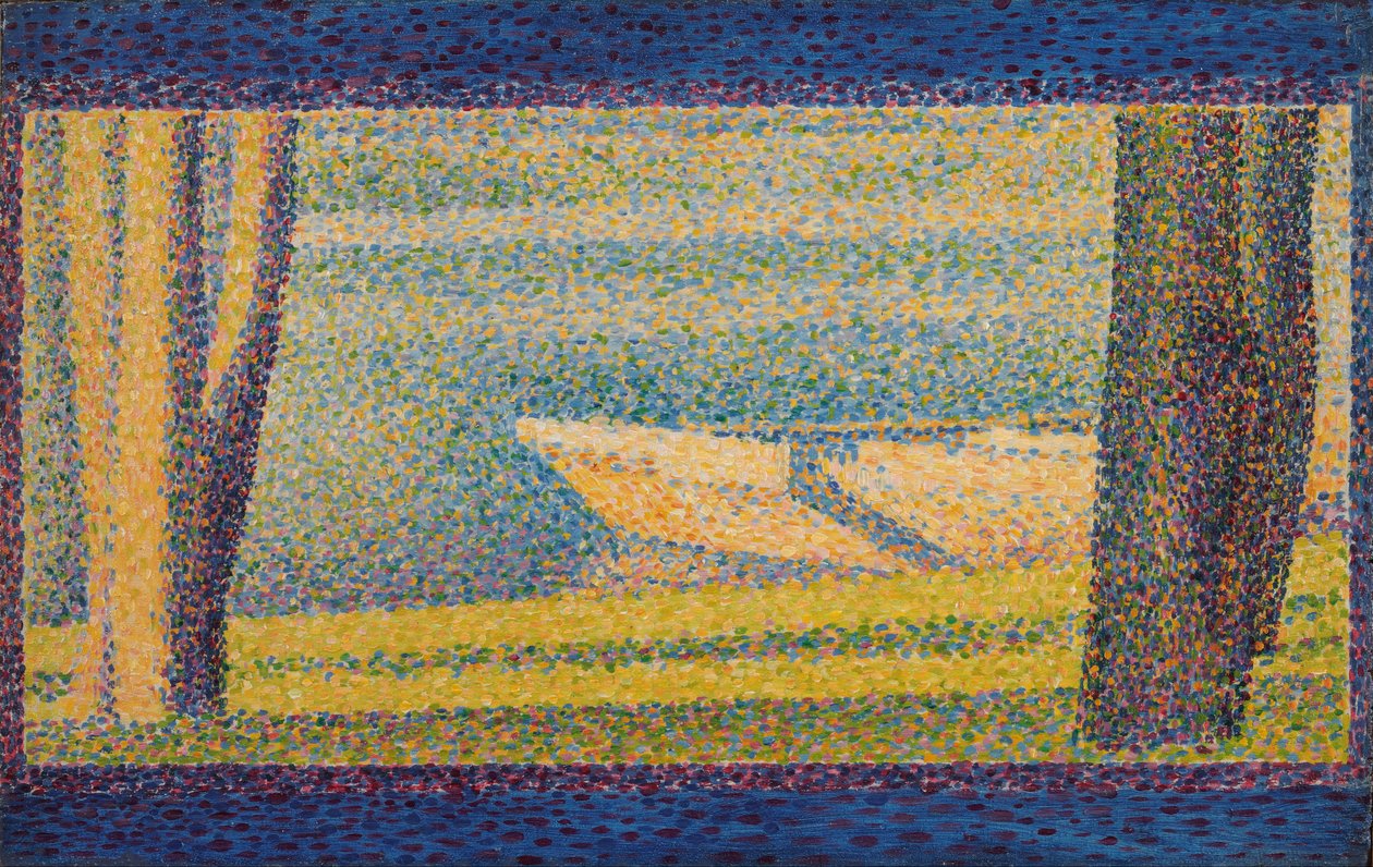 Barcos atracados e árvores de Georges Seurat