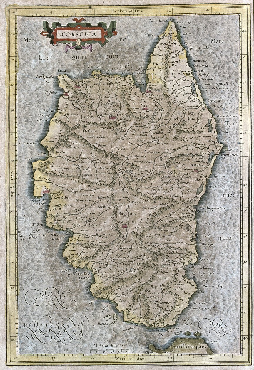 Córsega, França (gravura de Gerardus Mercator