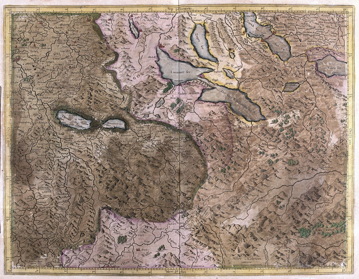 Lagos na Suíça (gravura de Gerardus Mercator