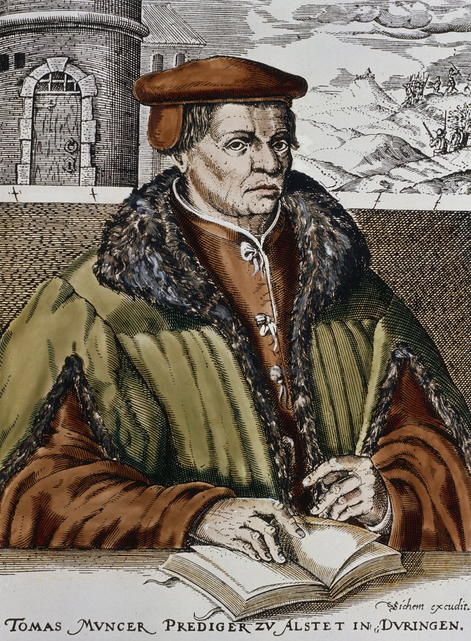 Thomas Muntzer, c.1600 (xilogravura colorida à mão) de German School