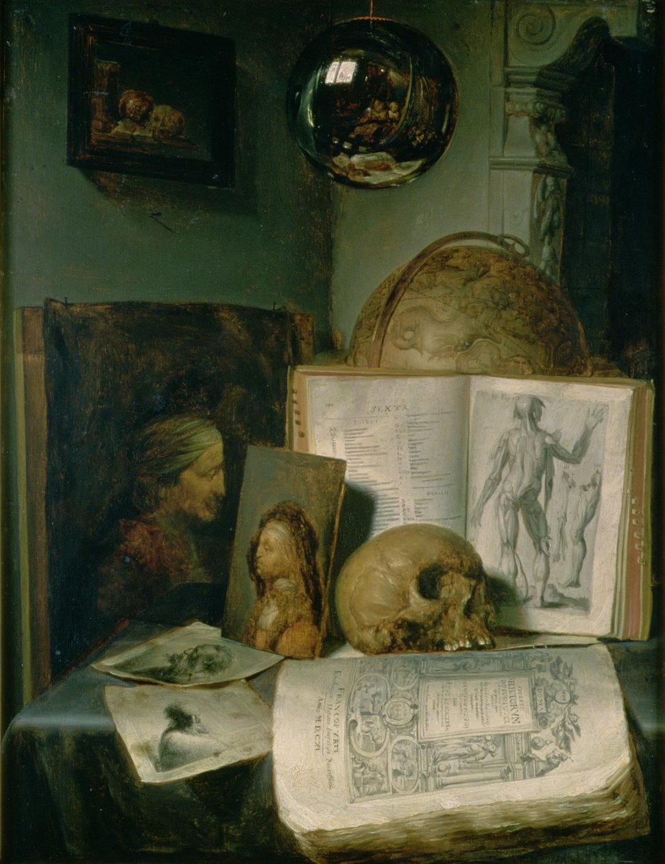 Ainda vida com um crânio de Gerrit Dou