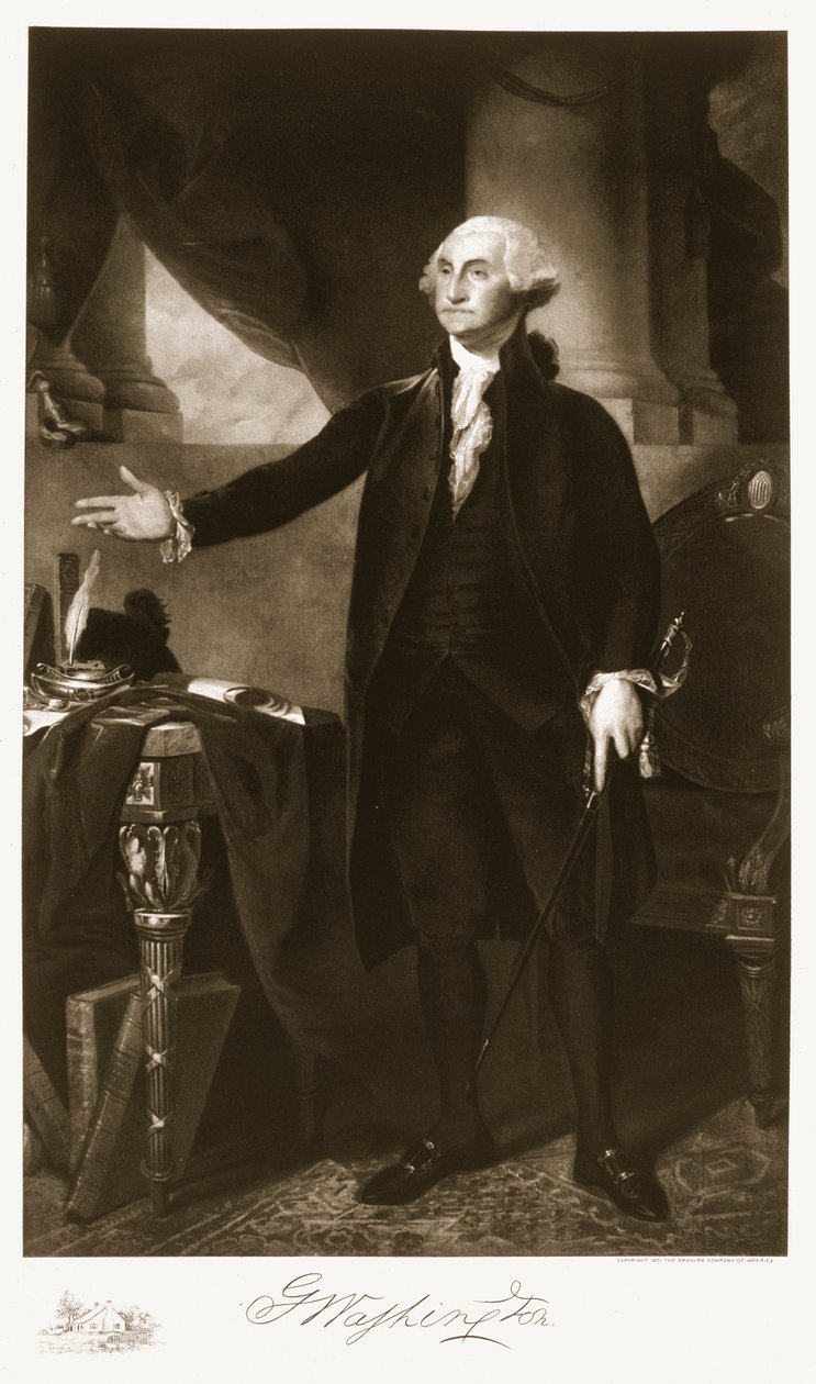 George Washington, primeiro presidente dos Estados Unidos da América, pub. 1901 (fotogravura) (ver também 84521 e 85433) de Gilbert Stuart