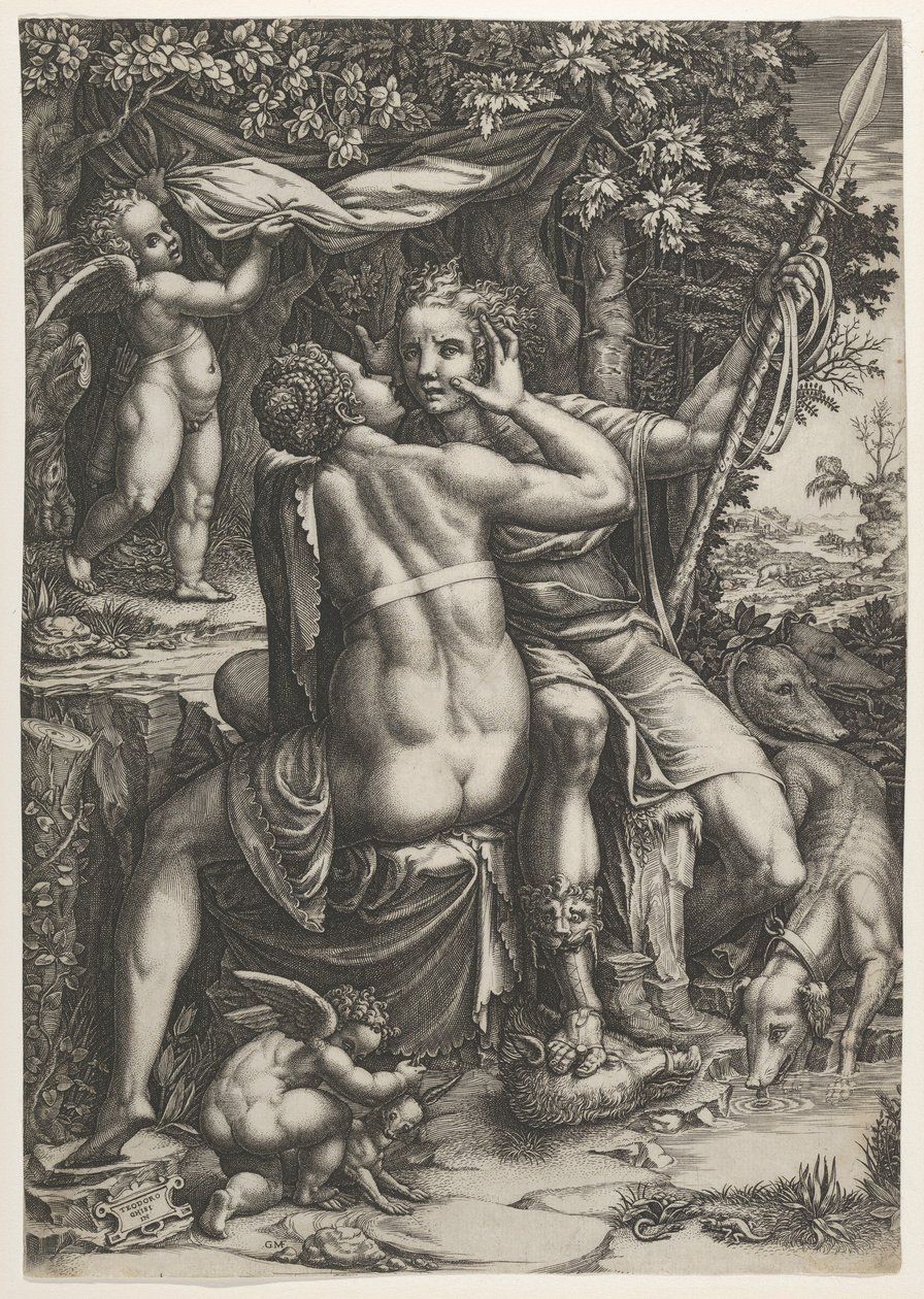 Vênus e Adônis, c. 1570. de Giorgio Ghisi